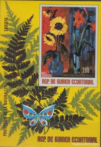 Selos: Eq. Guinea 1977 European flowers paintings imperf. sheet Mi.B276B MNH DA.101